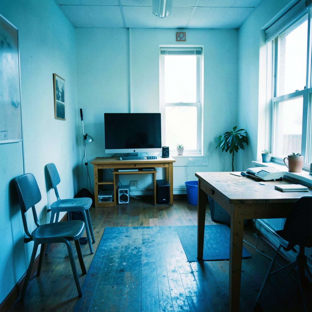 Close-up of a mobile phone resting on a wooden desk beside a notepad and pen, warm indoor lighting, soft neutral tones